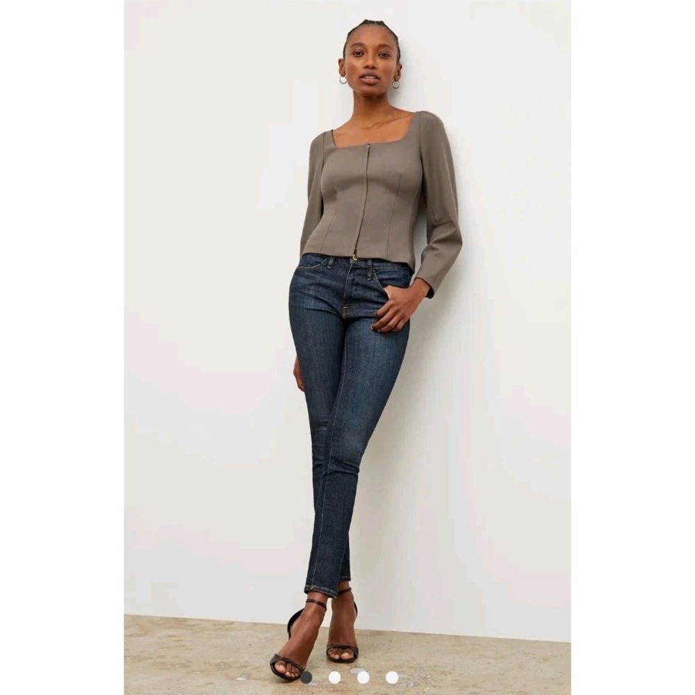 M.M. LaFleur The Dawn Top Sharkskin in Mink Tan Zip Crop Jacet MSRP‎ $299 Size 0